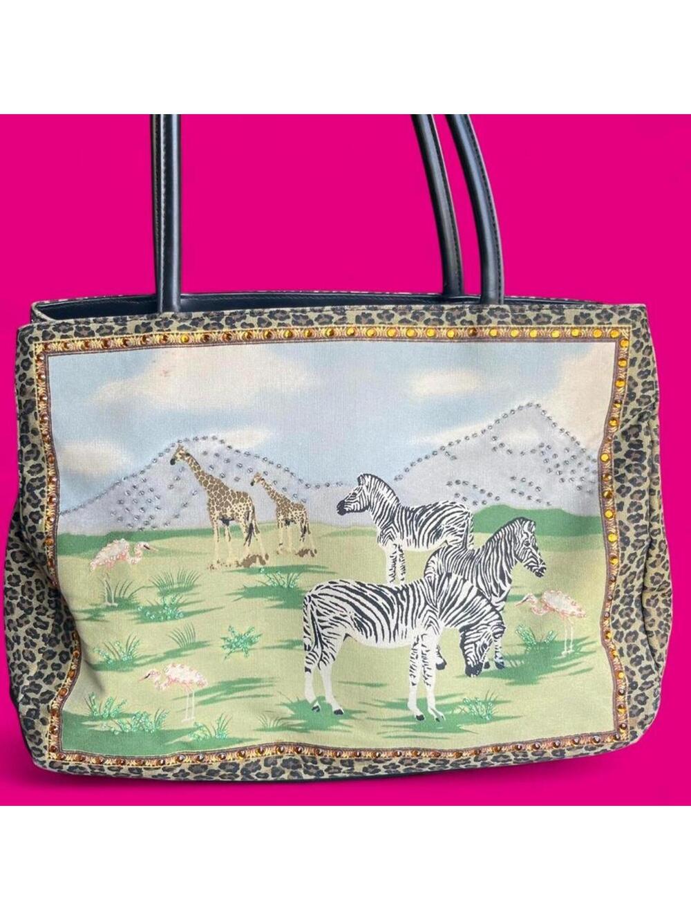 Beaded Safari Zebra Print Tote Bag Y2K